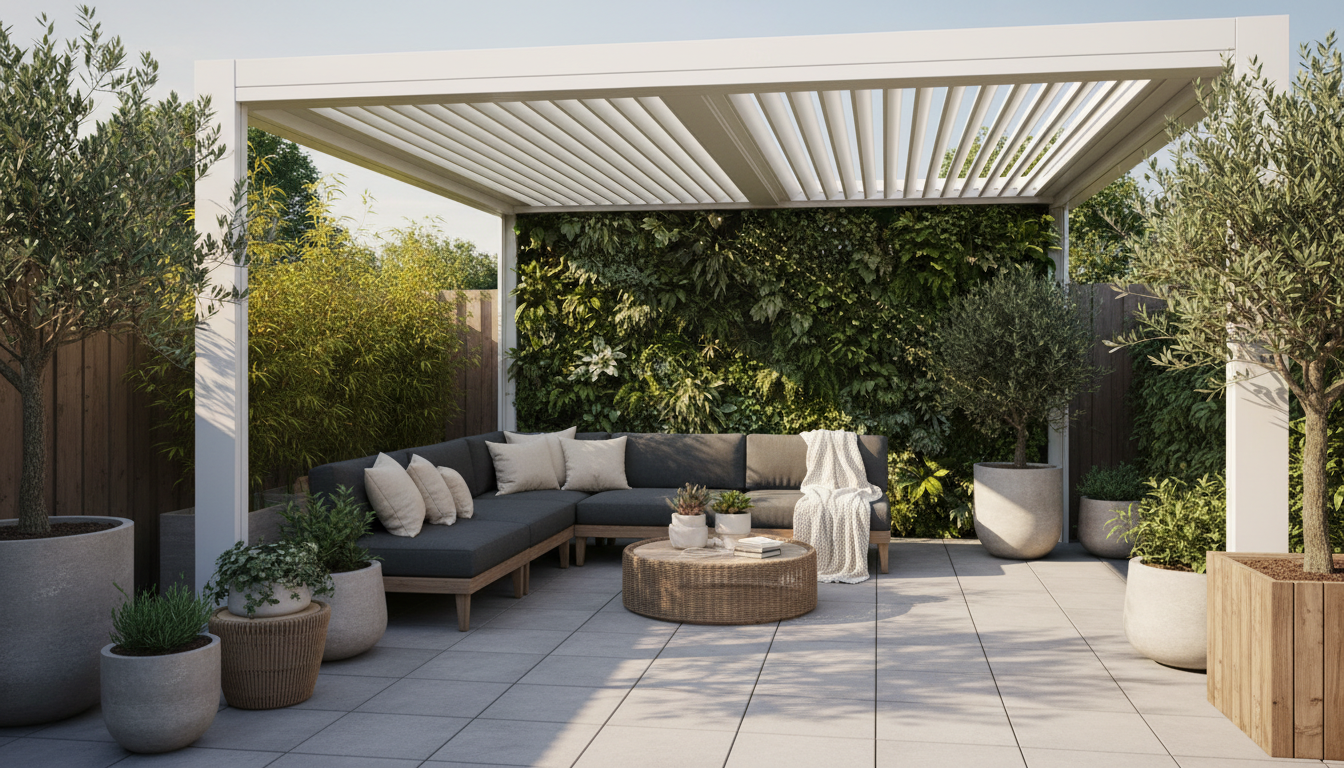 découvrez la pergola bioclimatique, l'aménagement idéal pour transformer votre terrasse en un espace de vie convivial, confortable et modulable en toutes saisons.