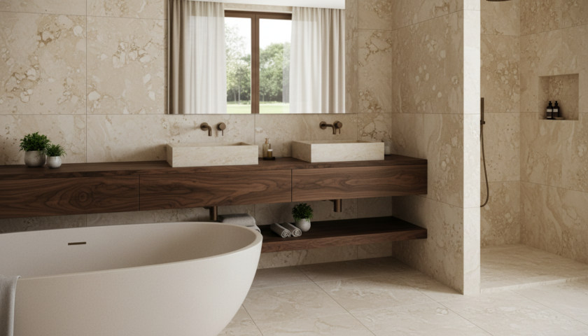 découvrez si l'association du travertin et du bois dans votre salle de bain combine durabilité et esthétique ou représente un pari risqué pour votre intérieur.