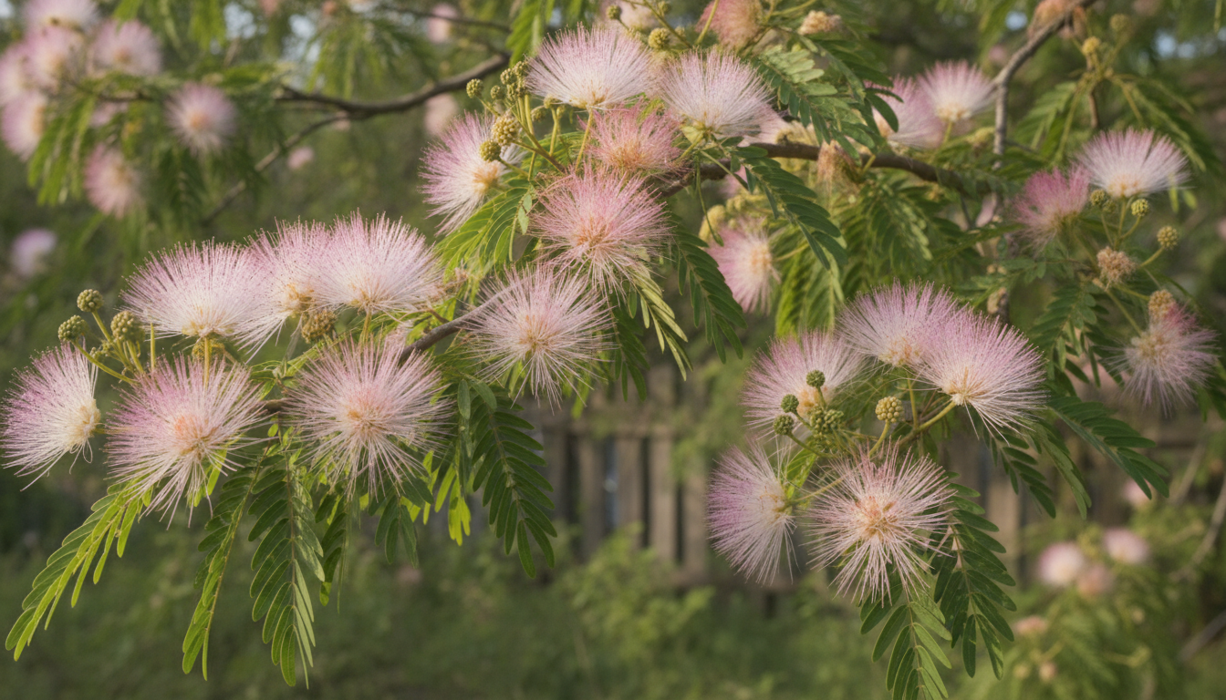 découvrez l'albizia julibrissin en fleurs, un arbre fascinant offrant un spectacle enchanteur de juin à septembre avec ses magnifiques fleurs délicates et parfumées.